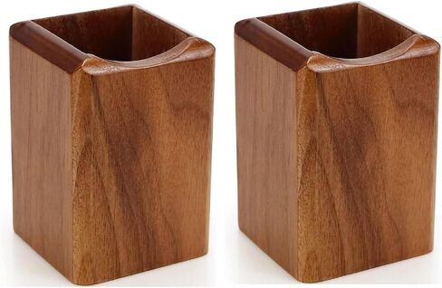 2 Pack Wood Pen Pencil Holder Stand Multi Purpose Natural Wood Pencil Cup Pot Desk Organizer Storage Box (2 Pack Walnut Color) in Saudi Arabia