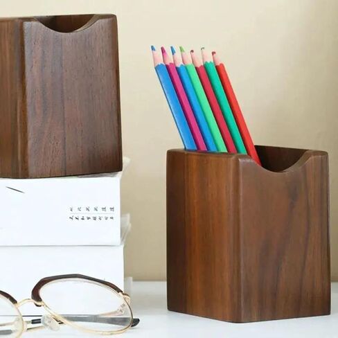 2 Pack Wood Pen Pencil Holder Stand Multi Purpose Natural Wood Pencil Cup Pot Desk Organizer Storage Box (2 Pack Walnut Color) in Saudi Arabia