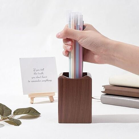 2 Pack Wood Pen Pencil Holder Stand Multi Purpose Natural Wood Pencil Cup Pot Desk Organizer Storage Box (2 Pack Walnut Color) in Saudi Arabia