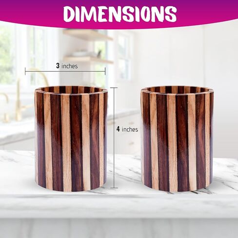 2 Pack Wood Pen Pencil Holder Stand Multi Purpose Natural Wood Pencil Cup Pot Desk Organizer Storage Box (2 Pack Walnut Color) in Saudi Arabia
