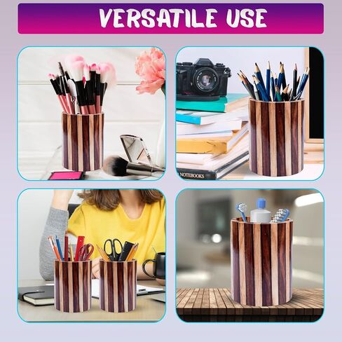 2 Pack Wood Pen Pencil Holder Stand Multi Purpose Natural Wood Pencil Cup Pot Desk Organizer Storage Box (2 Pack Walnut Color) in Saudi Arabia