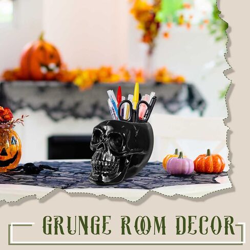 Suclain 2 جهاز كمبيوتر شخصى الجمجمة ماكياج فرشاة حامل أسود الجمجمة حامل القلم فرشاة حامل الهدايا للنساء القوطية مخيف ماكياج المنظم وعاء النبات لعيد الهالوين خلع الملابس الجدول الغرور مكتب مكتب التخزين in Kuwait