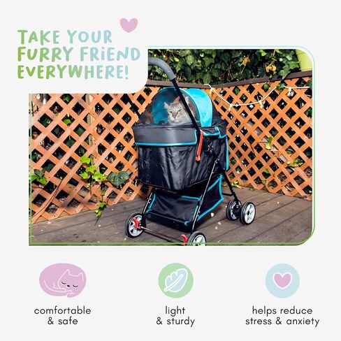 Swift Pet Stroller - Teal: Zipperless, Quality Mesh Windows, Pee Pad Insert, Double Rear Brakes, Rotating Front Wheels, Lightweight, Two-Way Canopy, for Small Dogs/Cats, Supports Pets up to 45LBS in Saudi Arabia