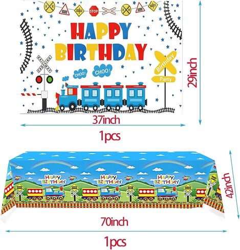 Train Birthday Decorations Cartoon Train Theme Birthday Party Decorations Choo Choo Train Theme Happy Birthday Banner Backdrop Train Birthday Party Supplies Transportation Party Decorations in Saudi Arabia