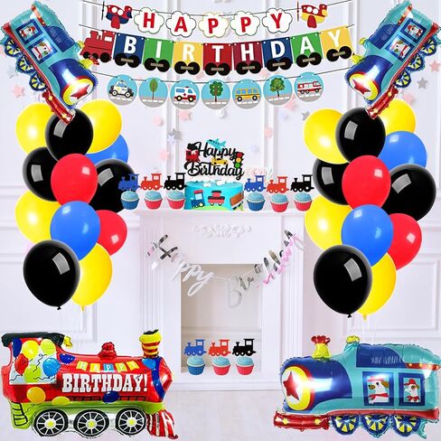 Train Birthday Decorations Cartoon Train Theme Birthday Party Decorations Choo Choo Train Theme Happy Birthday Banner Backdrop Train Birthday Party Supplies Transportation Party Decorations in Saudi Arabia