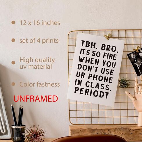 Hxlac Funny High School Classroom Wall Art Prints Set of 4 Unframed - Middle School Classroom Decor, High School Classroom Posters, Funny Classroom Wall Decor for Middle High School(12x16 Inches) in Saudi Arabia