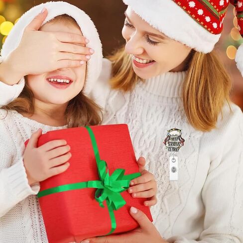 مضحك عيد الميلاد شارة بكرة قابل للسحب مع مقطع الهوية للممرضة، لطيف بريق سانتا اسم بطاقة العلامة عطلة بكرة حامل للطبيب المعلم التمريض طالب RN التمساح كليب الاكريليك الملحقات هدية in Saudi Arabia