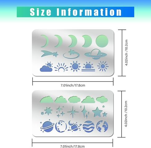 قطعتان من استنسل معدني لتدوين يوميات القمر والنجمة استنسل معدني لحرق الخشب واستنسل نقش الطقس على شكل كوكب استنسل طلاء قابل لإعادة الاستخدام للقماش استنسل معدني فني للرسم مقاس 7 × 4 بوصة in Kuwait
