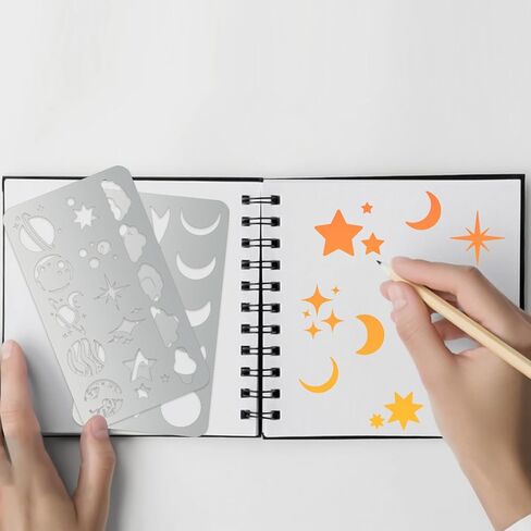 قطعتان من استنسل معدني لتدوين يوميات القمر والنجمة استنسل معدني لحرق الخشب واستنسل نقش الطقس على شكل كوكب استنسل طلاء قابل لإعادة الاستخدام للقماش استنسل معدني فني للرسم مقاس 7 × 4 بوصة in Kuwait