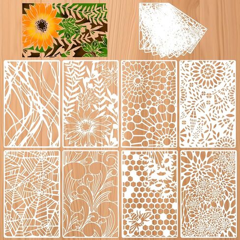 8 PCS Texture Stencils for Painting Reusable Texture Spider Stencils Net 11×8.6''Mixed Layering Stencil Plastic Painting Stencils for Scrapbooking Craft Drawing in Saudi Arabia