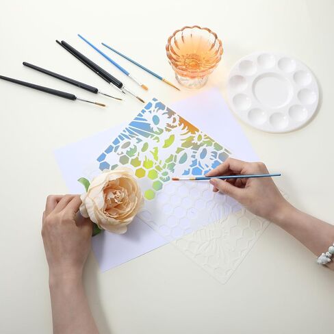 8 PCS Texture Stencils for Painting Reusable Texture Spider Stencils Net 11×8.6''Mixed Layering Stencil Plastic Painting Stencils for Scrapbooking Craft Drawing in Saudi Arabia