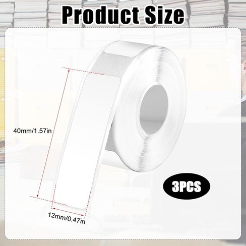 3 Rolls Label Maker Tape for Phomemo D30, 12x40mm Self Adhesive Label Tape Waterproof Thermal Paper Stickers Roll Thermal Labels for Office Home School Supplies (White) in Saudi Arabia