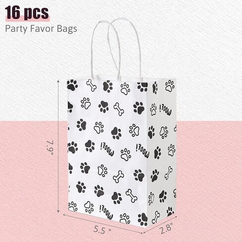 Shindel 16PCS Gift Bags, Animal Paw Prints Gift Bags with Handles Kraft Paper Retail Grocery Bags for Party Supplies Theme Party 5.5 x 2.8 x 7.9 inch in Saudi Arabia
