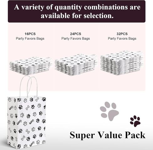 Shindel 16PCS Gift Bags, Animal Paw Prints Gift Bags with Handles Kraft Paper Retail Grocery Bags for Party Supplies Theme Party 5.5 x 2.8 x 7.9 inch in Saudi Arabia