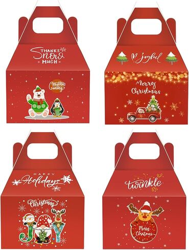 CHARMGIFTBOX 12 Pack Large Cookie Boxes Christmas Paper Gift Boxes, 6x5x4inches 3D Party Favor Boxes, Xmas Small Candy House Style Goodies Treat Bags in Kuwait