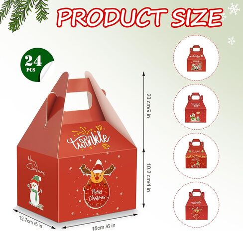 CHARMGIFTBOX 12 Pack Large Cookie Boxes Christmas Paper Gift Boxes, 6x5x4inches 3D Party Favor Boxes, Xmas Small Candy House Style Goodies Treat Bags in Kuwait
