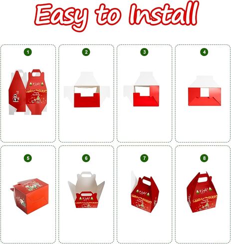 CHARMGIFTBOX 12 Pack Large Cookie Boxes Christmas Paper Gift Boxes, 6x5x4inches 3D Party Favor Boxes, Xmas Small Candy House Style Goodies Treat Bags in Kuwait