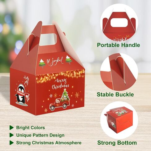CHARMGIFTBOX 12 Pack Large Cookie Boxes Christmas Paper Gift Boxes, 6x5x4inches 3D Party Favor Boxes, Xmas Small Candy House Style Goodies Treat Bags in Kuwait