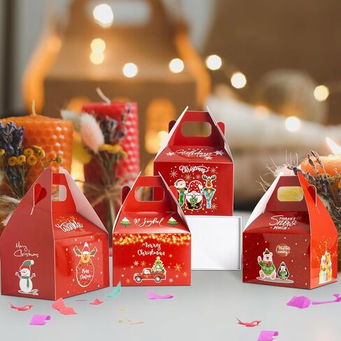 CHARMGIFTBOX 12 Pack Large Cookie Boxes Christmas Paper Gift Boxes, 6x5x4inches 3D Party Favor Boxes, Xmas Small Candy House Style Goodies Treat Bags in Kuwait
