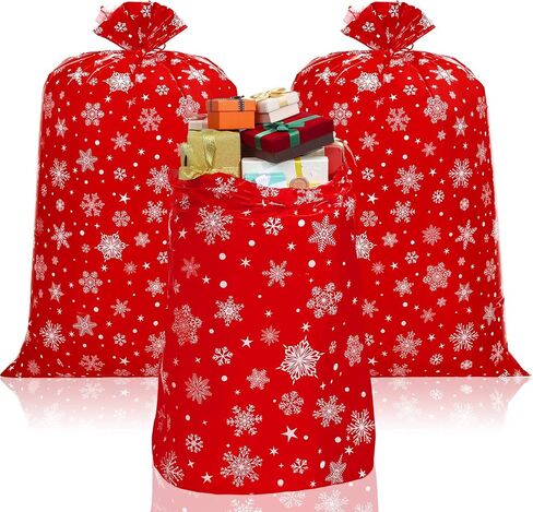 3 Pieces 56 Inch Extra Large Christmas Gift Bag Oversized Holiday Plastic Gift Bags Jumbo Gift Wrapping Bags Storage Bag for Xmas Party Favors Supplies Gift Wrapper Heavy Duty Bag (Snowflake Style) in Saudi Arabia