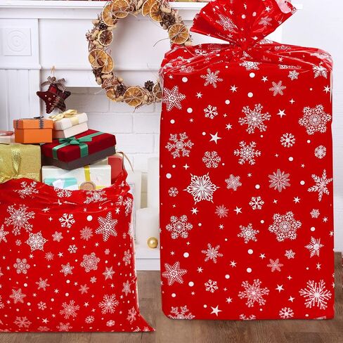 3 Pieces 56 Inch Extra Large Christmas Gift Bag Oversized Holiday Plastic Gift Bags Jumbo Gift Wrapping Bags Storage Bag for Xmas Party Favors Supplies Gift Wrapper Heavy Duty Bag (Snowflake Style) in Saudi Arabia
