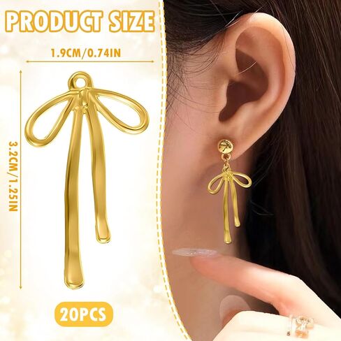 20 Pcs Gold Plated Bowknot Charms, Gold Bowknot Pendants Bow Dangle Earrings Charms Cute Dangle Charms for Necklace Bracelet Earrings Keychain Jewelry Making DIY Crafts in Kuwait