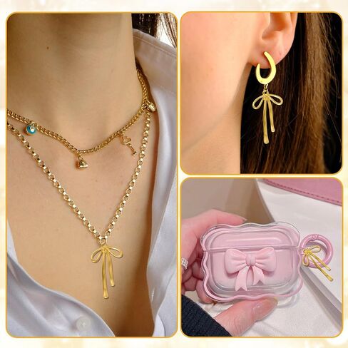 20 Pcs Gold Plated Bowknot Charms, Gold Bowknot Pendants Bow Dangle Earrings Charms Cute Dangle Charms for Necklace Bracelet Earrings Keychain Jewelry Making DIY Crafts in Kuwait