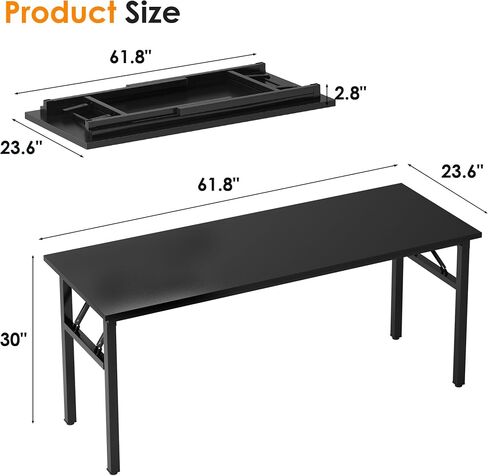 Need Computer Desk Office Desk 62 inches Folding Table with BIFMA Certification Computer Table Dining Table No Install Needed, Black in Saudi Arabia