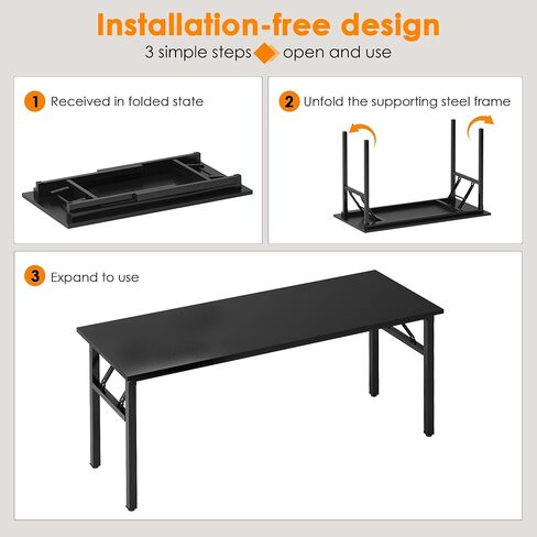 Need Computer Desk Office Desk 62 inches Folding Table with BIFMA Certification Computer Table Dining Table No Install Needed, Black in Saudi Arabia