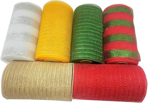 Christmas Metallic Deco Mesh Ribbon for Wreaths, 6 inch 60 Yards Poly Mesh Ribbon for Wrapping Craft in Saudi Arabia