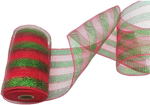 Christmas Metallic Deco Mesh Ribbon for Wreaths, 6 inch 60 Yards Poly Mesh Ribbon for Wrapping Craft in Saudi Arabia