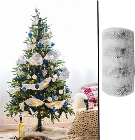 Christmas Metallic Deco Mesh Ribbon for Wreaths, 6 inch 60 Yards Poly Mesh Ribbon for Wrapping Craft in Saudi Arabia