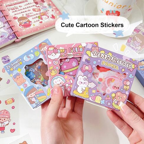 100 Sheets Cute Stickers for Kids Girls Kawaii Cartoon Stickers Waterproof Animal Stickers Funny DIY Decorative Adhesive Sticker for Crafts Scrapbook (Set-1) in Saudi Arabia