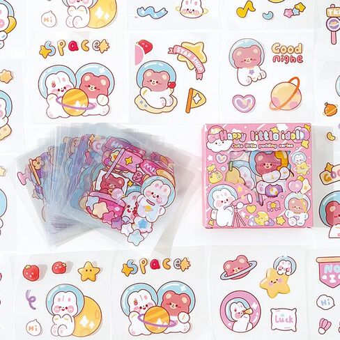 100 Sheets Cute Stickers for Kids Girls Kawaii Cartoon Stickers Waterproof Animal Stickers Funny DIY Decorative Adhesive Sticker for Crafts Scrapbook (Set-1) in Saudi Arabia