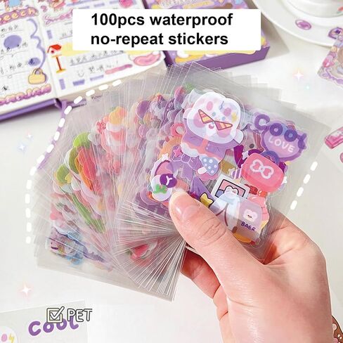 100 Sheets Cute Stickers for Kids Girls Kawaii Cartoon Stickers Waterproof Animal Stickers Funny DIY Decorative Adhesive Sticker for Crafts Scrapbook (Set-1) in Saudi Arabia
