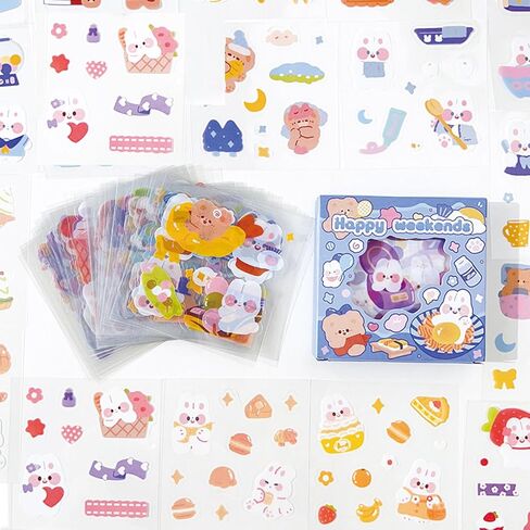 100 Sheets Cute Stickers for Kids Girls Kawaii Cartoon Stickers Waterproof Animal Stickers Funny DIY Decorative Adhesive Sticker for Crafts Scrapbook (Set-1) in Saudi Arabia