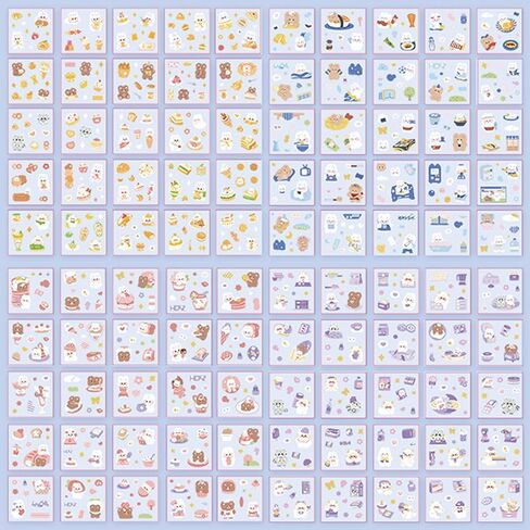 100 Sheets Cute Stickers for Kids Girls Kawaii Cartoon Stickers Waterproof Animal Stickers Funny DIY Decorative Adhesive Sticker for Crafts Scrapbook (Set-1) in Saudi Arabia