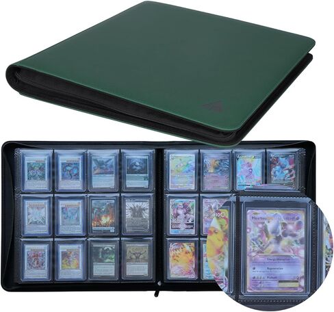 Rayvol 12-Pocket Toploader Binder, Holds 432 Toploaders 12 Pocket Top Loader Card Storage Case, 400 + Ringless Double-Sided Pockets for Cards in 3 x 4'' Toploaders -Forest Green in Saudi Arabia