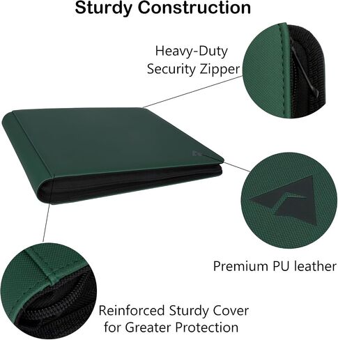 Rayvol 12-Pocket Toploader Binder, Holds 432 Toploaders 12 Pocket Top Loader Card Storage Case, 400 + Ringless Double-Sided Pockets for Cards in 3 x 4'' Toploaders -Forest Green in Saudi Arabia