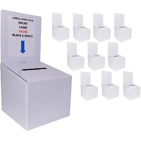 10 Pack Ballot Boxes Corrugated Cardboard Not Flimsy Paperboard 6x6x6 Glossy White With Blank Labels