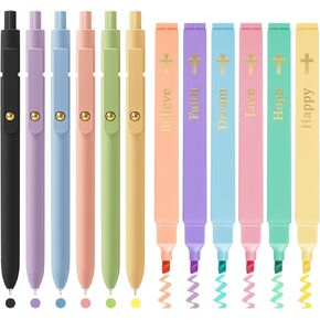 UIXJODO 6pcs Bible Highlighters & 6pcs Colored Pens Set – No Bleed Pastel Highlighters Assorted Colors Bible Pens, Perfect for Bible Study Supplies, Journaling, and Note-taking (Candy)