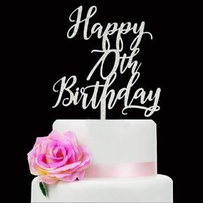 Silver Glitter Happy 70th Birthday Cake Topper, 70 Years Happy Birthday Cake Topper, 70 Anniversary Cake Topper, Seventy Birthday Party Decoration
