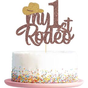 KakaSwa My 1st Rodeo Cake Topper، لوازم حفلات رعاة البقر اللامعة لرعاة البقر، حفلات روديو الأولى للأطفال الغربيين / ديكور استحمام الطفل، بني، Brown3
