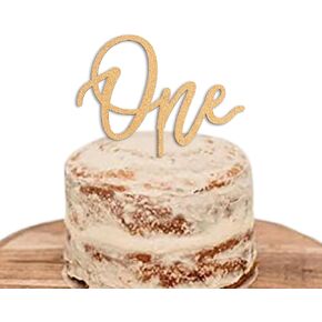 One Wood Cake Topper - First Birthday Cake Topper, Gold Glitter One Cake Topper for 1st Birthday Party, Anniversary, Cake Smash, Photo Prop..