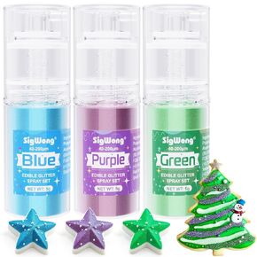 Edible Glitter - 10 Colors Luster Dust Edible Set for Drinks, Food Grade Edible Glitter Dust for Cake Decorating, Cocktail, Fondant, Strawberries, Candy, Cookie, Chocolate. Vegan and Gluten Free - 4g/bottle (Christmas)