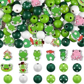 Ripeng 200 Pcs Frog Wooden Beads Green Round Beads Cute Animal Special Shaped Beads for DIY Crafts Garlands Home Decorations, Key Chains Macrame Crafts Bracelet Jewelry Making