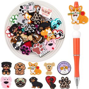 40 Pcs Silicone Focal Beads, Colorful Silicone Beads Loose Beads for Pen Keychain Making DIY Gift Necklace Bracelet Jewelry (Dog)
