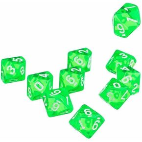 10 Pcs Green D10 Polyhedral Dice, 10 Sides Acrylic Dice Transparent Dice for Table Games, Role Playing, Family Party Favor, Role Playing Dice, Dice and Accessories