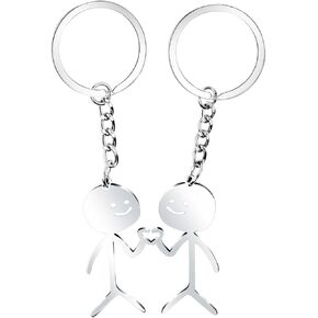 Quadafy 3 Pcs Stainless Steel Funny Doodle Keychain Finger Pendant Keyring Long Distance Friendship Jewelry Gift for Men Women (Silver)
