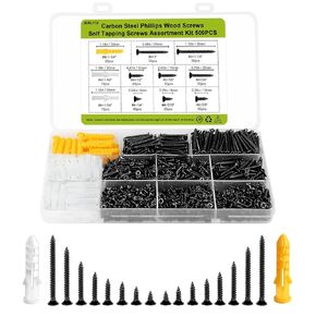 Wood Screws Assortment Kit 356pcs, 304 Stainless Steel Phillip Drive Flat Head Wood Screws, Screws, Drywall Screws, Assorted Screws, Screws Set